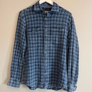 32 Bar Blues Men’s Small Blue Plaid 100% Cotton Double Cloth Gauze Shirt Turkey